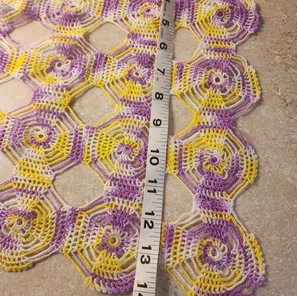Crochet Set Of Two Handmade Rectangle Doily Color Pink & Yellow